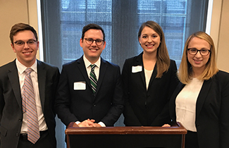 From left, Appalachian State University students James Marlowe, John Rucker, Jewell Ward and Ana Silverstein compete in UGA Stock Pitch Challenge