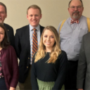 From left, back row, clockwise: Appalachian State University Vice Chancellor for University Advancement Randy Edwards, North Carolina Representative Destin Hall, IIANC Vice President of Governmental Affairs Joe Stewart. Brantley Center Director David Marlett, Appalachian Gamma Iota Sigma Chapter President Christy Simpers and Appalachian Gamma Iota Sigma Chapter Vice President Shelby Weatherman (Photo Submitted)