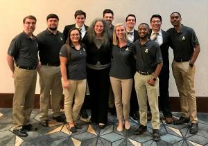 (AppState at 2019 IIANC InsurExpo: L-R: Greg Langdon, Alex Finney, Amber Guiliano, Sean James, Dr. Lori Medders, Tanner Rutherford, Anna Otto, Harrison Cameron, William Chisholm, Roberto Sibrian and Matthew Scott)