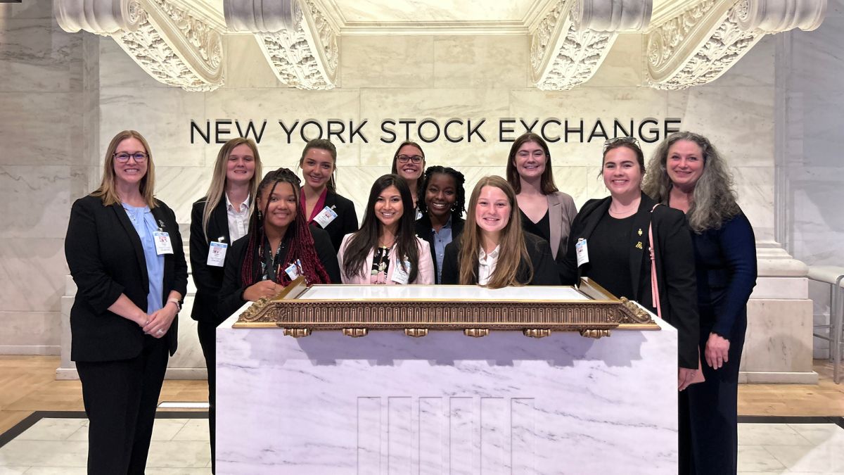 A group of App State students at the New York Stock Exchange