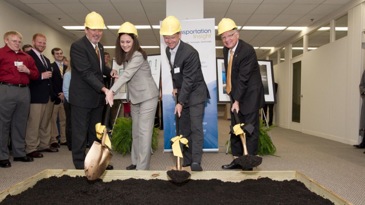  Dr. Randy Edwards, Dr. Heather Dixon, Paul Thompson and Dr. Ken Peacock break ground on a new space for the center in 2012.