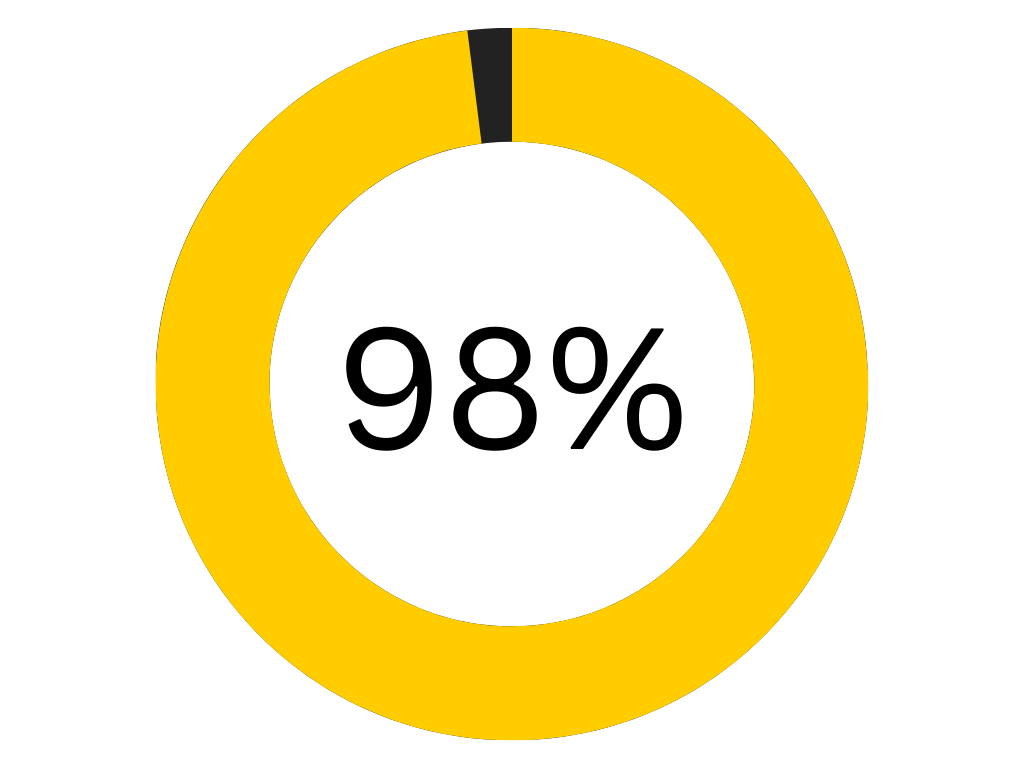 Progress chart showing 98% completion.