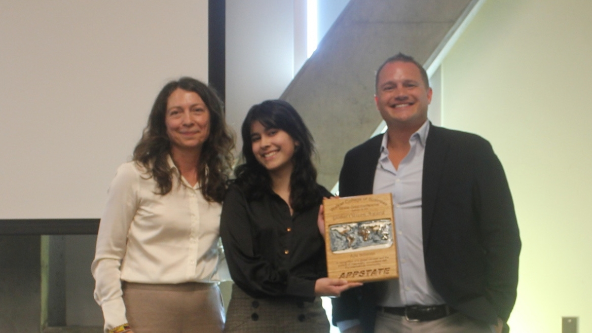 From left are Meredith Pipes,, Global Citizen Awardee Ayla Solomon, and Scott Gray. Photo by Sabrina Cheves