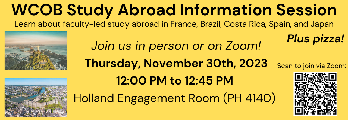 Study Abroad Info Session Nov 30 @ noon, PH 4140 or Zoom