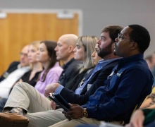 App State has been named a national — and international — leader for business education in 2024–25, receiving recognitions from U.S. News & World Report, The Princeton Review, Forbes magazine, Fortune magazine and CEO Magazine. Pictured are attendees at the 2023 Business for Good event, hosted by App State’s Walker College of Business. This annual event highlights sustainable business practices. 