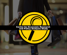 Magnifying glass and Center for Economic Research and Policy Analysis overlay a holiday shopping scene