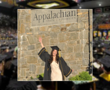 Carly Court in front of Appalachian State University sign