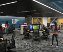 A conceptual rendering of the cybersecurity lab to be constructed on the second floor of App State’s Hickory campus building. Note, designs for the cybersecurity lab are still in development. 