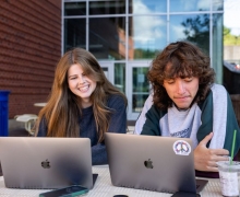 App State’s online bachelor’s programs and graduate programs in business, education and nursing — offered through App State Online — are ranked among the best in the nation by U.S. News & World Report, which recognized the university in its “2025 Best Online Programs” rankings. Mountaineer students Caroline Flanigan, a junior sustainable technology and business double major from Holly Springs, left, and Sean Glasgow, a sophomore music industry studies major from Cary, are pictured working on their laptops