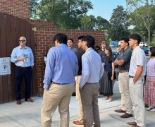 Walker College alumnus Craig Stephenson with Martha Guy Fellows in downtown Cary. Photo submitted
