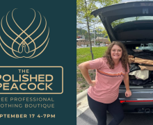 The Polished Peacock Poster and Amy Odom with professional clothing in a car
