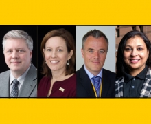 From left are Beroth Oil Professor Kristl Davison, Dean's Club Professor Ed Hassler, Duane D. Daggett Professor in Management Carol Kline, Dean's Club Professor Ash Morgan, John W. Guffey Jr. Professor Lubna Nafees and LM Baker Jr. Partners in Excellence Professor Jim Stoddard