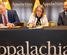 Pictured, from left to right, are PKH Chief Operating Officer David Eby, App State Interim Chancellor Heather Norris and UNC System Executive Vice President and PKH Interim President and CEO Andrew Kelly. 
