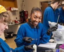 App State students are pictured in a fermentation sciences lab on the Boone campus, working under the direction of Dr. Folarin Oguntoyinbo, associate professor and research mentor in the Department of Chemistry and Fermentation Sciences. 