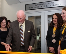 GA and Shirley Sywassink cut the ribbon on the university's newest active learning classroom