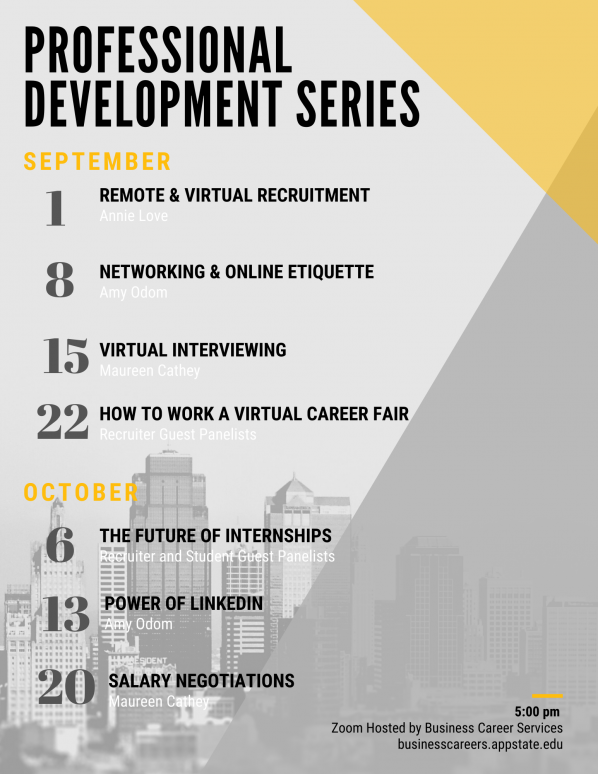 Seven-part professional development series for business students to be held virtually for Fall 2020