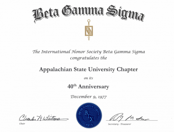 Beta Gamma Sigma Certificate