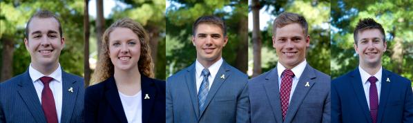 2016-17 Broyhill Fellows: senior finance and banking and risk management and insurance double major Jarrett Jacumin; senior finance and economics double major Hollie Brown, senior finance and banking majors McCarthy “Mac” Shelton, Charles Plummer, and John Mosser.