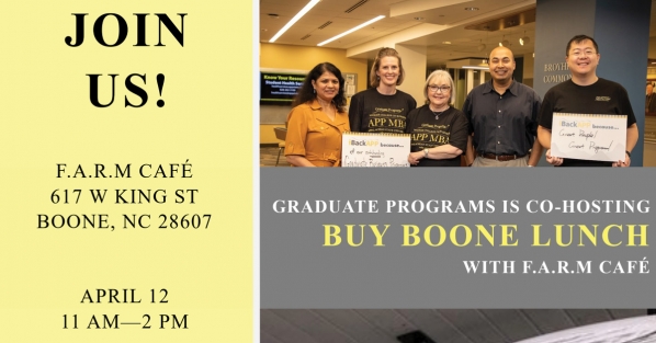 F.A.R.M. Café provides meals to all regardless of means. Graduate Programs will be buying Boone lunch, covering the cost of meals and operations for the day. All donations for the day will help to provide meals to those unable to pay!