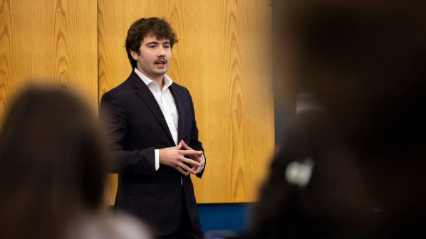 A student competes in the 2026 Dean’s Club Strategic Business Competition at App State on April 17