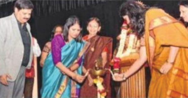 Lakshmi Iyer, second from left, at Devi Ahilya University in Indore, India