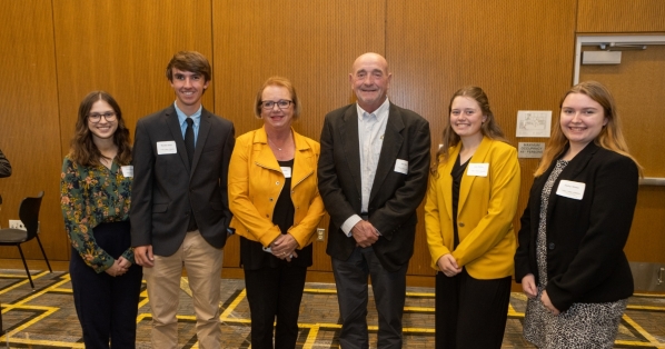 Liz and Jeff Mick, center, with scholarship recipients. Liz Mick earned the Walker College of Business' inagural Scholarship Leaders Award