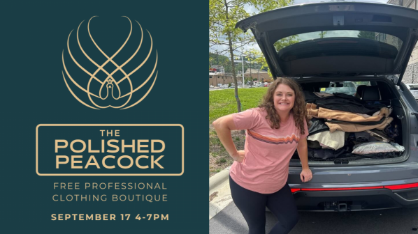 The Polished Peacock Poster and Amy Odom with professional clothing in a car