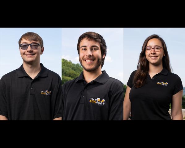 From left, sustainable business minor Hunter Bristow, finance and banking major Diego Lewis, and environmental economics and policy major Kali Smith, help make up the 2018 crew of 15 taking Appalachian State University’s Cruiser Class solar car ROSE (Racing on Solar Energy)  