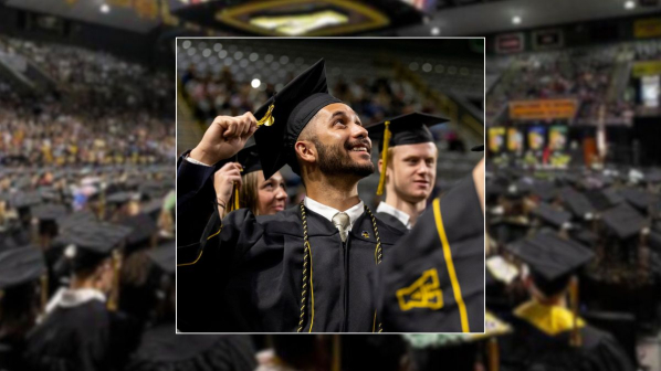 Jonah Smith turns his tassel at Appalachian State University's December 12, 2025 commencement Ceremony