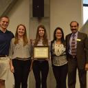 Appalachian Supply Chain club representatives, pictured from left, Tyler Sawyer, Stacey Hall, Ashley Kirkland, and Ashley LaManna along with faculty advisor Supply Chain Management professor Dinesh Dave' accept a Membership Development Award.