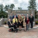 Walker College of Business Dean Heather Norris is pictured, fourth from right, with members of the 2018-19 administration on the newly developed Founders Plaza on September 5, 2018.