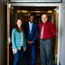 Dr. Olanrewaju Olaoye, center, with Meredith Church Pipes and Martin Meznar in Appalachian's Walker College of Business 