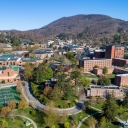 An April drone photograph of the Appalachian State University campus. While the campus remains closed because of the COVID-19 pandemic, Spring 2020 graduates will celebrate a virtual commencement May 16. 