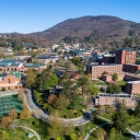 An April drone photograph of the Appalachian State University campus. While the campus remains closed because of the COVID-19 pandemic, Spring 2020 graduates will celebrate a virtual commencement May 16.
