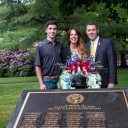 Air Force veterans David H. Cook, far right, and Christy M. Cook ’18, center, are joined by their son, Wyatt Cook, as they place a wreath at Appalachian State University’s Veterans Memorial to commemorate Memorial Day 2021. The couple was selected for the honor by App State Chancellor Sheri Everts. David is the director of constituency relations and scheduling in the Office of the Chancellor and Christy is a lecturer in the university’s Department of Marketing and Supply Chain Management. 