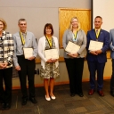 Appalachian Chancellor Sheri Everts, far left, with the faculty members recognized during the university’s Fall 2019 Faculty and Staff Meeting held Friday, Sept. 6, on Appalachian’s campus. Professor of accounting Ken Brackney is second from left.