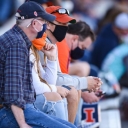 Fans wearing masks during a college football game between the Minnesota Golden Gophers and Illinois Fighting Illini on November 7, 2020 at Memorial Stadium in Champaign, ILL