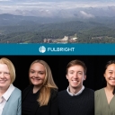 Six App State faculty and alumni received 2022–23 Fulbrights through the Fulbright U.S. Scholar Program and Fulbright U.S. Student Program, respectively. Pictured, from left to right, are Dr. Alexandra Sterling-Hellenbrand, professor of German and global studies; Dr. Katherine Ledford, professor of Appalachian studies; alumna Payton Blaney ’22, of Reidsville; alumnus Henry Campbell ’21, of Winston-Salem; alumna Ilya Wang ’20, of Rockwell and Taichung, Taiwan; and alumnus Andrew Williard ’22, of Winston-Sale