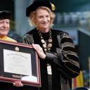 Appalachian Chancellor Sheri Everts, right, presents Dr. William “Bill” Holland with an honorary Doctor of Humane Letters. Photo by Chase Reynolds