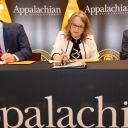 Pictured, from left to right, are PKH Chief Operating Officer David Eby, App State Interim Chancellor Heather Norris and UNC System Executive Vice President and PKH Interim President and CEO Andrew Kelly. 