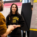 This year’s Celebration of Student Research and Creative Endeavors will be the largest in App State history, with 240 students participating. Pictured, an App State student presents their research poster during last year’s event. 