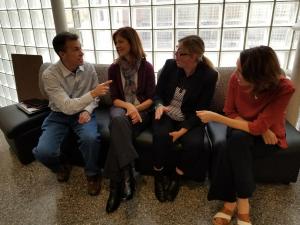 Economics Researcher David Dickinson, left, shares a moment with Accounting Researcher Tammy Kowalczyk, Marketing Researcher Pia Albinsson and Management Researcher Carol Kline