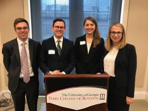 From left, Appalachian State University students James Marlowe, John Rucker, Jewell Ward and Ana Silverstein compete in UGA Stock Pitch Challenge