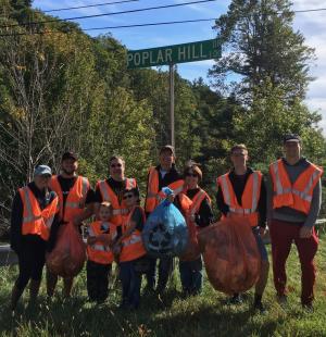 Student members of AppState Executive Impact Club (and a couple family members) during a Fall 2017 street clean-up.