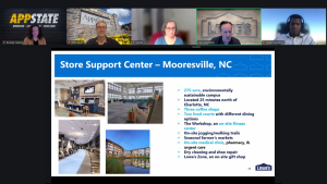 An representative from an employing organization (Lowe’s) speaks with online accounting students during a recent virtual career fair organized for App State Flight Path accounting students.