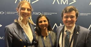 From left are App State AMA Outgoing President Ashley Pearson, Faculty Advisor Lubna Nafees, and AMA President Austin Rich
