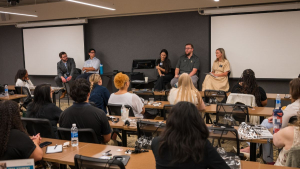  Panelists speak to students at App State Hickory's Bridge Day. Photo by Jackson Shoe