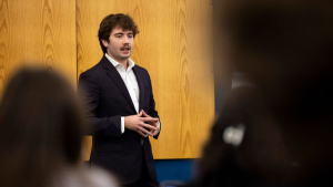 A student competes in the 2026 Dean’s Club Strategic Business Competition at App State on April 17