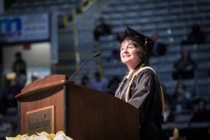  Talana J. Bell '86, returned to Appalachian to earn a Master of Science in accounting and a Master of Science in applied data analytics. Bell gave remarks during the December 2017 commencement ceremony at Appalachian State University.