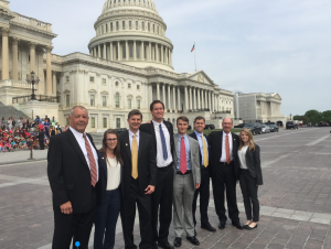 From left: Former Brantley Center Board of Advisors Member Bo Walker, McKenzie Siner, David Marlett, Luke Mulvey, John Robinson, Caleb Hardee, Brantley Center Board of Advisors Member Neil Annas, Christy Simpers